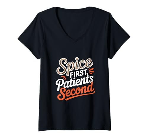 Damen Spice First Patienten zweite Pumpkin Spice Krankenschwester T-Shirt mit V-Ausschnitt von Pumpkin Spice Latte Lover ER Staff
