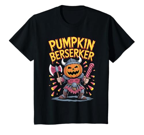 Kinder Süßer Kürbis Berserker Halloween Wikinger T-Shirt von Pumpkin Viking Kids Halloween Berserker Costume