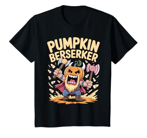 Kinder Süßer Wikinger-Kürbis-Krieger - Lustiger Halloween-Berserker T-Shirt von Pumpkin Viking Kids Halloween Berserker Costume