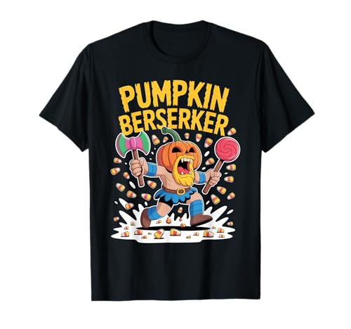 Lustiger Kürbis Wikinger Kinder - Halloween Berserker Kostüm T-Shirt von Pumpkin Viking Kids Halloween Berserker Costume