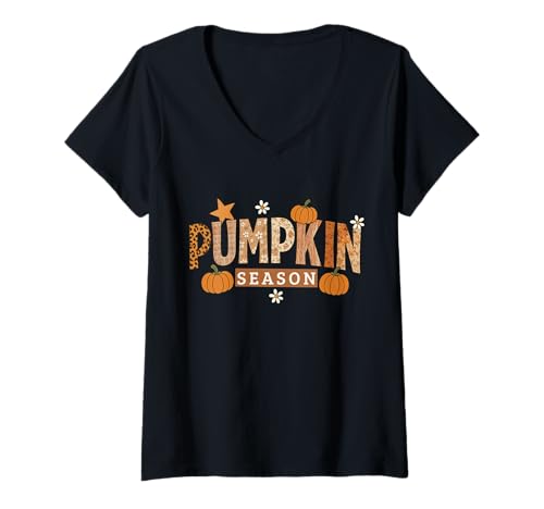 Damen Kürbissaison Herbst Thanksgiving Herbst Kürbis T-Shirt mit V-Ausschnitt von Pumpkin season fall pumpkin