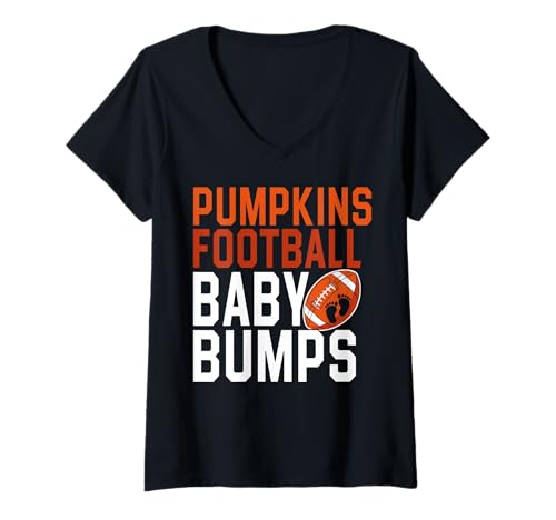 Damen Pumpkins Football Baby Bumps Fall Pregnancy Announcement T-Shirt mit V-Ausschnitt Damen Pumpkins Football Baby Bumps Fall Pregnancy Announcement T-Shirt mit V-Ausschnitt von Pumpkins Football Baby Bumps Fall Tee