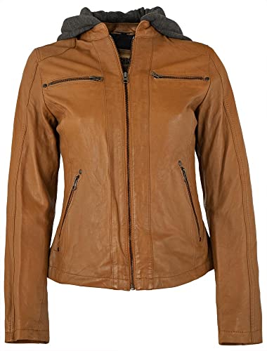 Punchball - Damen Echtleder Lederjacke Lammnappa Kapuze Cognac Größe 46 von Punchball