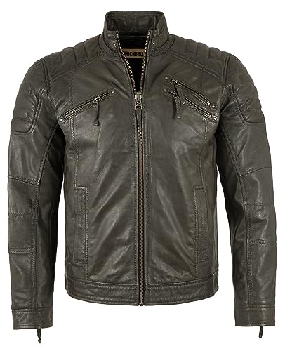 Punchball - Herren Echtleder Lederjacke Bikerjacke Lammnappa dunkelgrau Größe 50 von Punchball