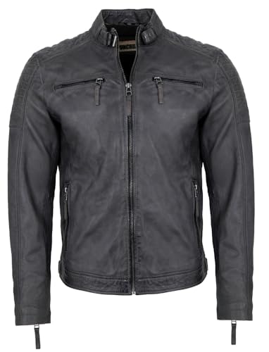 Punchball - Herren Echtleder Lederjacke Bikerjacke Lammnappa grau Größe 58 von Punchball