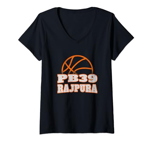 Damen PB39 Rajpura City Punjab Basketballliebhaber Punjabi T-Shirt mit V-Ausschnitt von Punjabi Basketball lover Tees co.