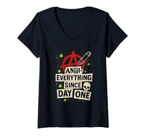 Damen Punk Rock DIY Anarchy Alternative Musik Mohawk Band Festival T-Shirt mit V-Ausschnitt Damen Punk Rock DIY Anarchy Alternative Musik Mohawk Band Festival T-Shirt mit V-Ausschnitt von Punk Fashion Alternative Music DIY Anarchy Mohawk