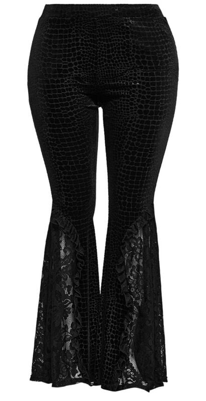 Punk Rave - Gothic Leggings - Crocodile textured velvet embossed flared pants - L bis 4XL - für Damen - Größe 3XL - schwarz von Punk Rave