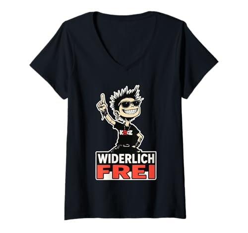 Damen Widerlich frei Punk Cartoon Statement Design T-Shirt mit V-Ausschnitt Damen Widerlich frei Punk Cartoon Statement Design T-Shirt mit V-Ausschnitt von Punk Rock Cartoon Statement Design