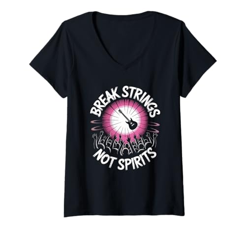 Damen Break Strings Not Spirits Punkrockmusik T-Shirt mit V-Ausschnitt von Punk Rock Music