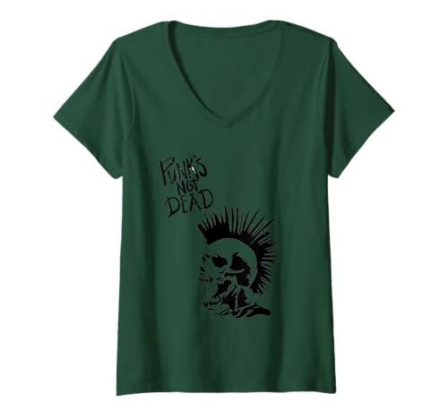 Damen Punk's not dead skull, Punk Rock T-Shirt T-Shirt mit V-Ausschnitt von Punk's not dead skull, punk rock tshirt