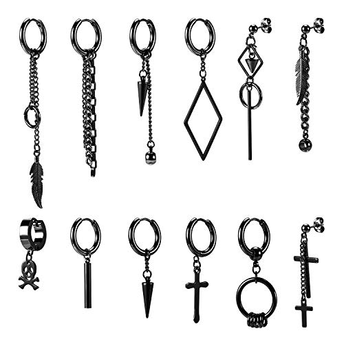 12 Stück baumeln Kreuz Ohrringe für Herren Chirurgenstahl Ohrringe Sets baumeln Kette hypoallergene Ohrringe Hoops von PunkTracker