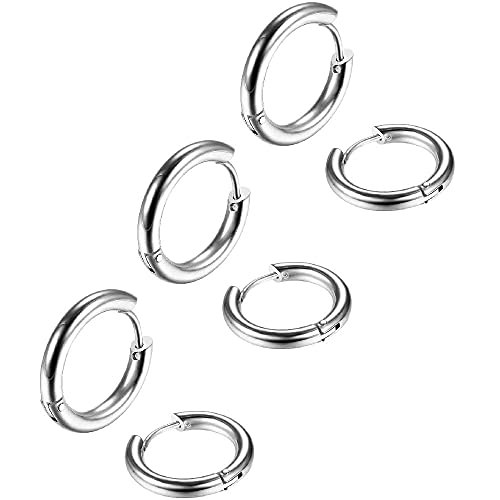 PunkTracker 3 Paar Edelstahl Ohrringe für Herren Gold kleine Knorpel Hoop Ohrringe für Damen Hypoallergen Piercing Huggie Ohrringe Sets 8/10/12MM von PunkTracker