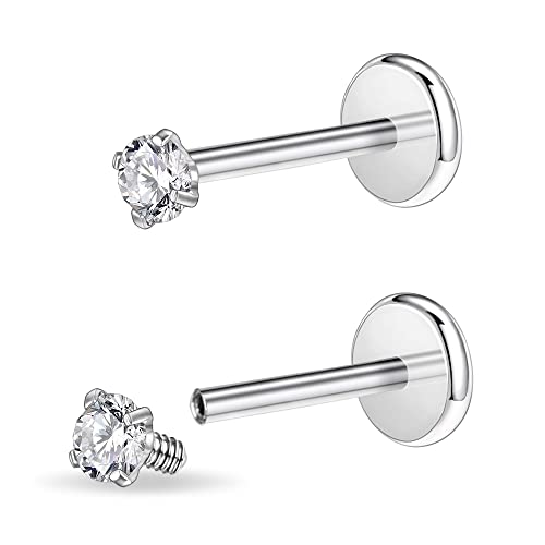 PunkTracker 16g/18g Chirurgenstahl Innengewinde CZ Stud Piercing Schmuck für Tragus/Nase/Helix/Conch/Medusa/Lippe/Labret - Helix Tragus Knorpel Ohrring für Damen Herren 2 Stück von PunkTracker