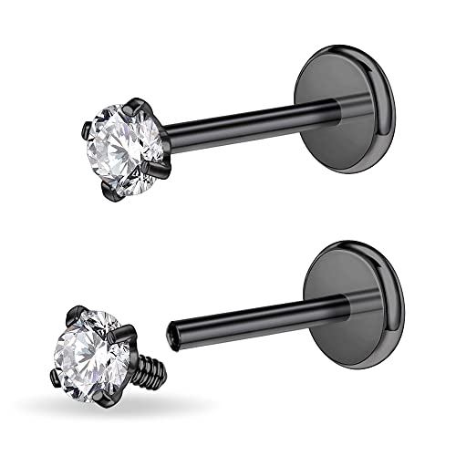 PunkTracker 16g/18g Chirurgenstahl Innengewinde CZ Stud Piercing Schmuck für Tragus/Nase/Helix/Conch/Medusa/Lippe/Labret - Helix Tragus Knorpel Ohrring für Damen Herren 2 Stück von PunkTracker