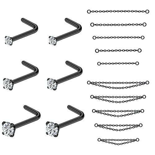 PunkTracker 20G Nasenring 2mm 2.5mm 3mm CZ Nasenstecker mit Kette Chirurgenstahl Nasenpiercings Nasenpiercing Schmuck Nasenringe für Damen Herren von PunkTracker