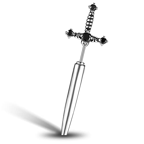 PunkTracker Hypoallergene Chirurgenstahl Gothic Schwert Ohrringe für Damen Schwarz Cubic Zirkonia Punk Dolch Y2K Emo Ohrringe für Herren von PunkTracker