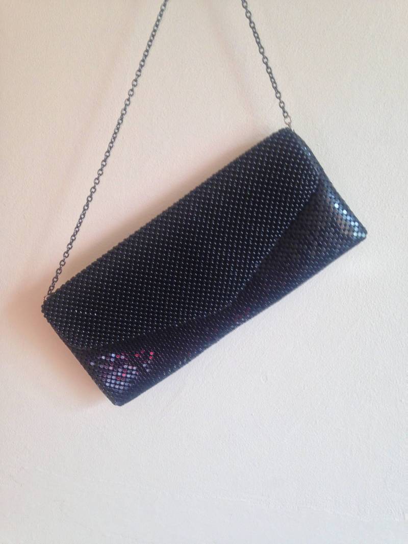 Vtg 80 Jessica Mcclintock Schwarzen Metallgitter Perlen Abend Handtasche Clutch Umhängetasche von PunkorellaVintage