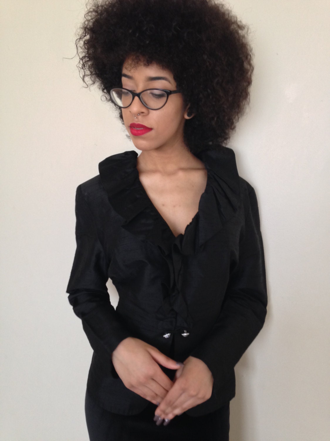 Vtg 80Er Jahre Pierre Cardin Schwarzer Echtes Seide Designer Abendblazer M/L von PunkorellaVintage