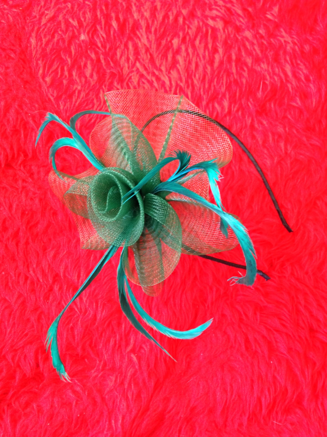 Vtg 80Er Jahre Retro-Grüne Blume Feder Handgemachte Stirnband Os von PunkorellaVintage