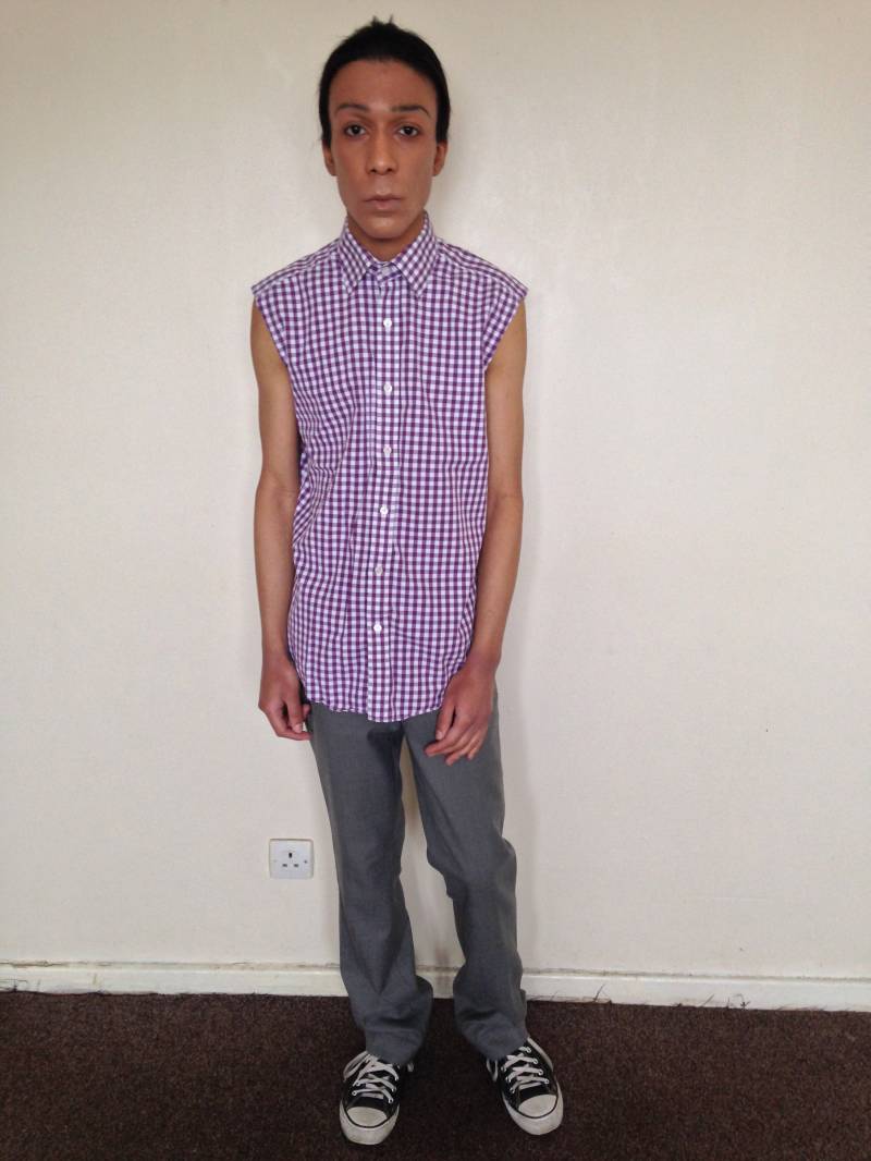 Vtg 90Er Jahre Indie Lila Weiß Kariertes Hemd Mit Abgeschnittenen Ärmeln M von PunkorellaVintage