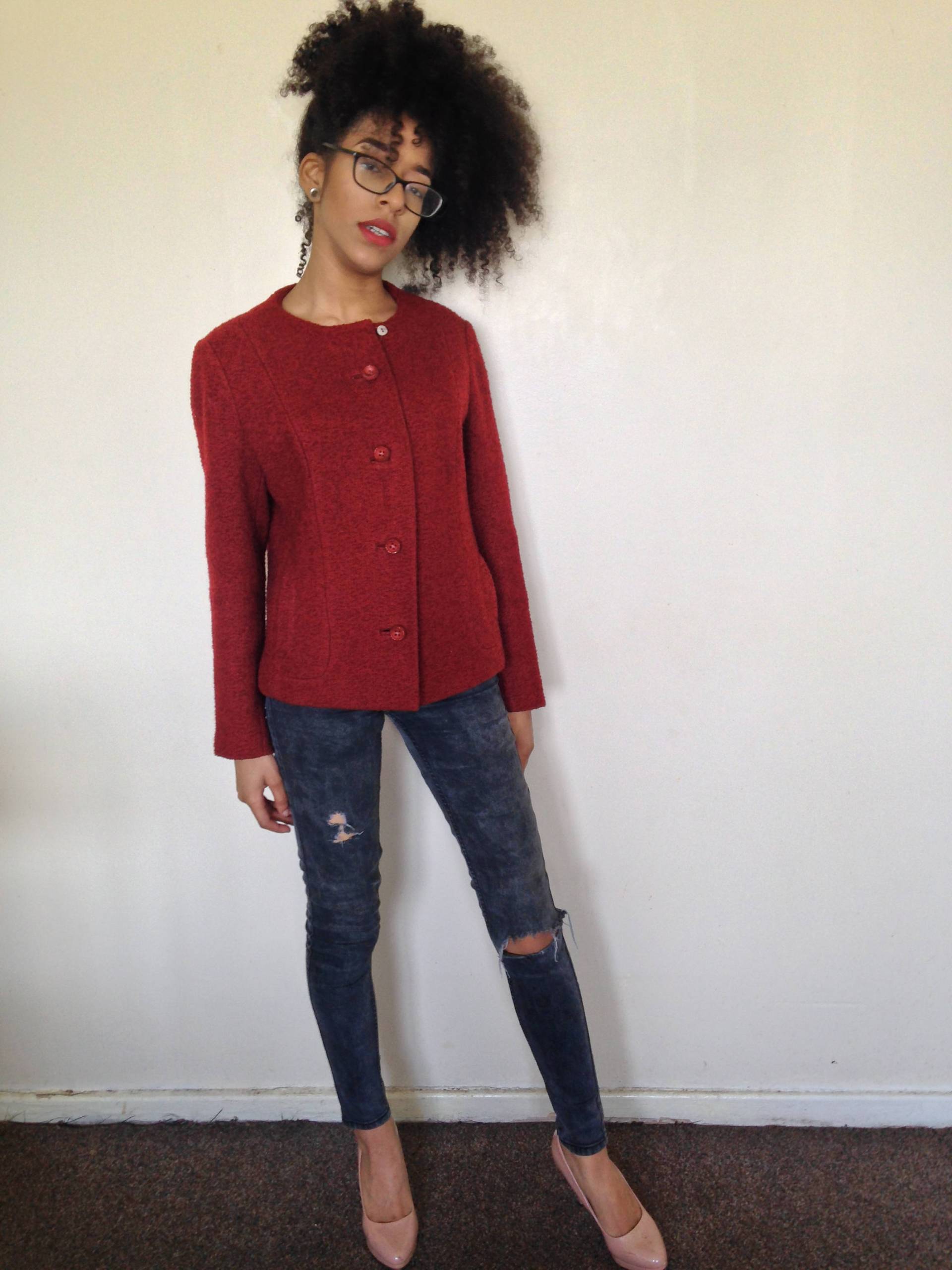 Vtg 90Er Jahre Minimalist Preppy Dunkelrotbraune Strukturierte Blazerjacke M von PunkorellaVintage