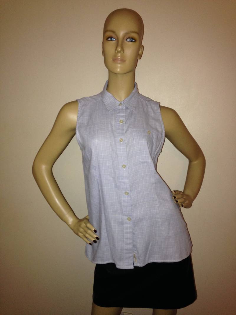 Vtg 90Er Jahre Preppy Minimalist Weiß Hellblau Kariertes Hemd M von PunkorellaVintage