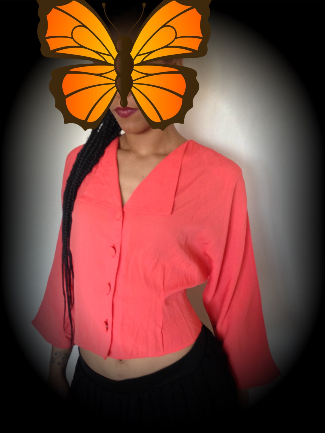 Vtg 90Er Jahre Retro Grunge Orange Fledermaus Kurz Geschnittenes Top M von PunkorellaVintage