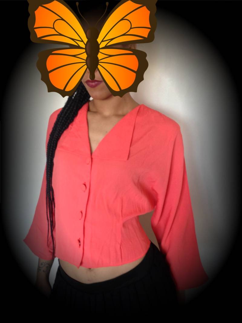 Vtg 90Er Jahre Retro Grunge Orange Fledermaus Kurz Geschnittenes Top M von PunkorellaVintage