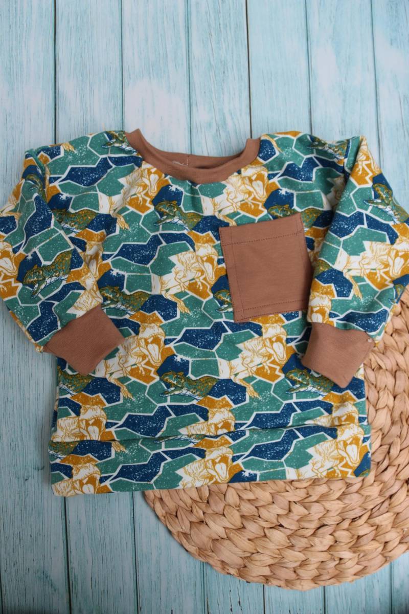 Basic Sweater Kinder - Wunschgröße & Wunschstoff Chatty Dino Kollektion Handmade Pullover Aus Sweat, French Terry, Jersey Unisex von PunkyDotsDesign