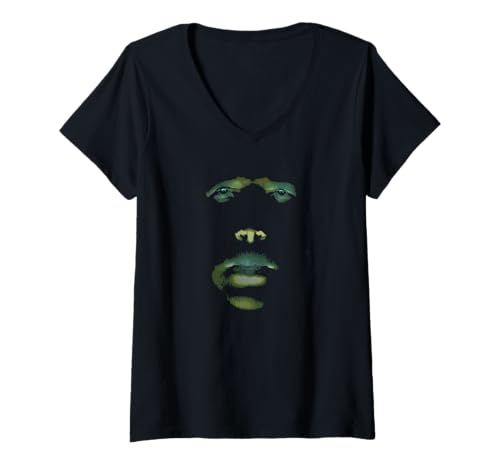 Damen Gruseliges gruseliges Geistergesicht, Halloween-Maske, Kostümparty T-Shirt mit V-Ausschnitt Damen Gruseliges gruseliges Geistergesicht, Halloween-Maske, Kostümparty T-Shirt mit V-Ausschnitt von Punning Products