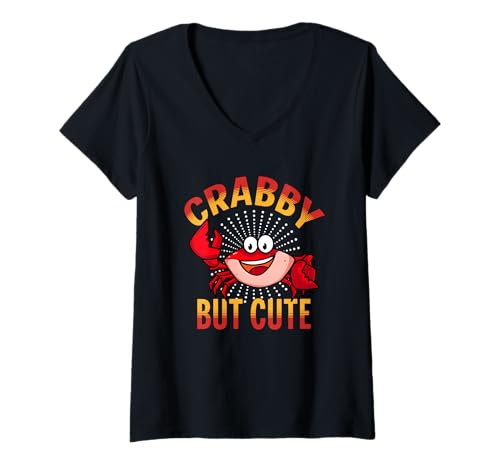 Damen Krabben-Aber niedliches, lustiges Wortspiel mit Krebstier-Cartoon, Krabbenhumor T-Shirt mit V-Ausschnitt von Punny Crustaceancore Co.