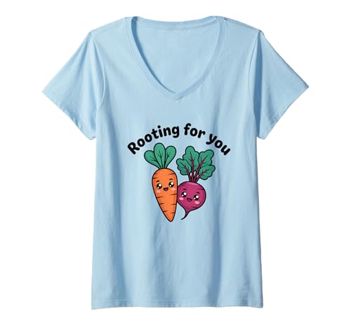 Damen Rooting for You Süßes, vegetarisches Wortspiel T-Shirt mit V-Ausschnitt Damen Rooting for You Süßes, vegetarisches Wortspiel T-Shirt mit V-Ausschnitt von Punny Sprout Studio