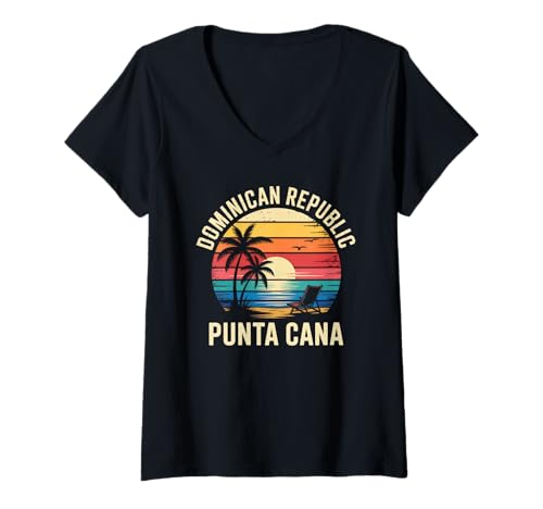 Damen Dominikanische Republik Punta Cana Beach Sunset T-Shirt mit V-Ausschnitt von Punta Cana Tropical Vacation Souvenir