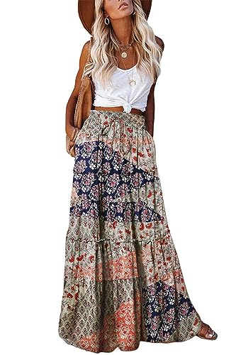 Punude Damen 2023 Sommerrock Hohe Taille Flowy A Linie Boho Rock Maxirock mit Taschen, Spleiß-Orange, Mittel von Punude