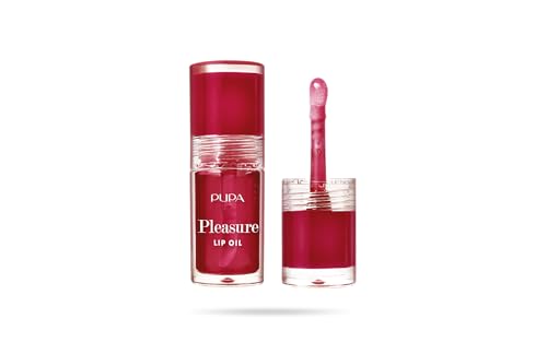 Pupa Gloss Pleasure Lip Oil, Lippelixier, extra pflegend, glänzendes Finish mit 3D-Effekt, erhältlich in 4 Farbvarianten und Behandlung (004 Juicy Cherry, Cherscharoma) von Pupa