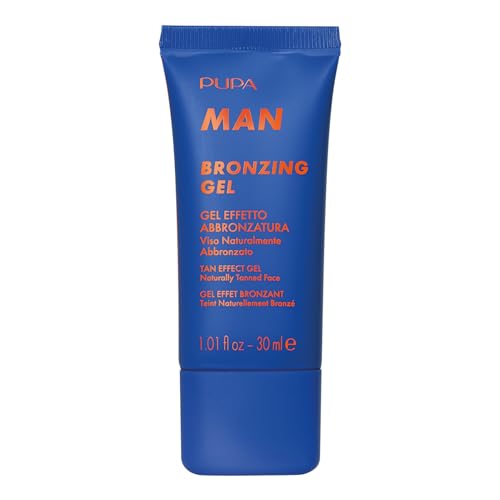Pupa Milano Bronzing Gel, 002, 28,6 g – Bräunungseffekt Bronzer Gel – flüssiger matter Bronzer – leicht – mit feuchtigkeitsspendendem Kokoswasser – Make-up für Männer von Pupa