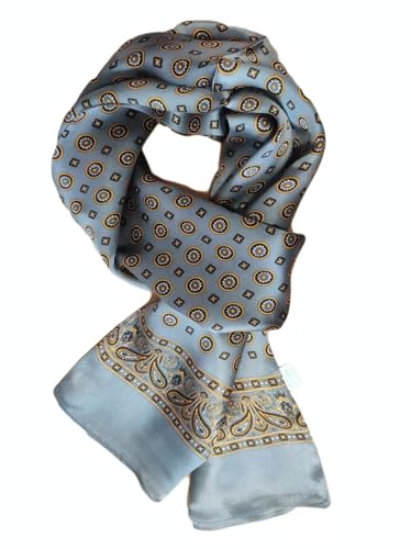 Pupatuch Halstuch Herren 100% Seide Schal Vintage Pattern Seidenschal Herrenschal (#8_Grau) von Pupatuch