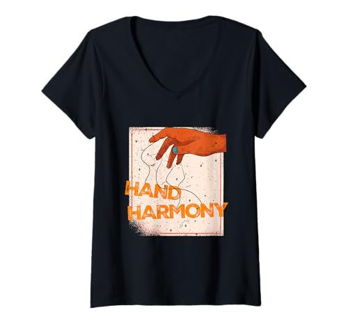 Damen Puppenspieler Bauchredner Hand Harmony T-Shirt mit V-Ausschnitt Damen Puppenspieler Bauchredner Hand Harmony T-Shirt mit V-Ausschnitt von Puppentheater Bauchrednerei Puppenspiel