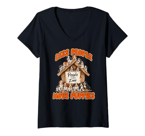 Damen Less People More Puppies T-Shirt mit V-Ausschnitt Damen Less People More Puppies T-Shirt mit V-Ausschnitt von Puppies People Room Full Funny Dog Dog Humor Dog