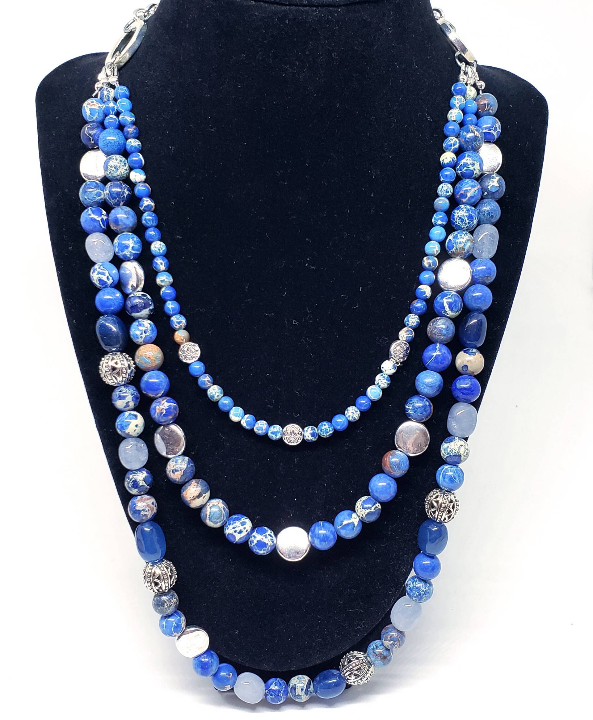 Layered Blue Imperial Jaspis Halskette, 3 Lagen Multi-Strang Aqua Edelstein Perlen Gestapelte Halskette Layer Multi Strang von Pupuland