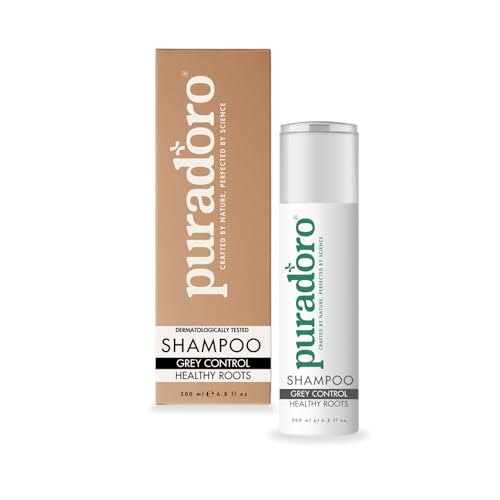Puradoro Grey Hair Control & Healthy Roots Shampoo - Grey Attack & Blonde Hair Toner, Biotin, Koffein & Indigofera, Kräuteressenz angereichert mit ätherischen Ölen, für Männer & Frauen von Puradoro
