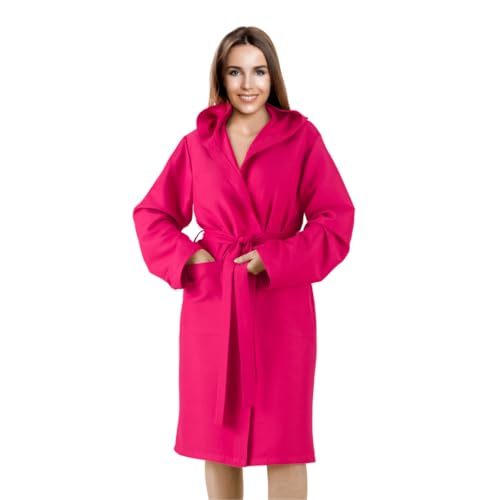 Puraluna Bademantel aus weicher Mikrofaser, mit Kapuze, Außentasche für Damen und Herren, fuchsia, M von Puraluna