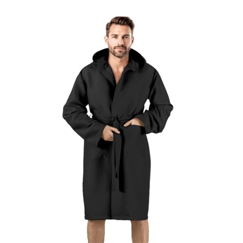 Puraluna Bademantel aus weicher Mikrofaser, mit Kapuze, Außentasche für Damen und Herren, Schwarz , XXL Extra Tall von Puraluna