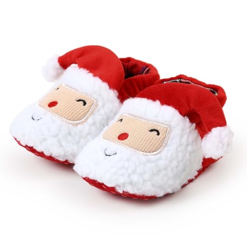 Puramala Baby Winterschuhe mit Weihnachtsmotiv Weiche Erstlingsschuhe mit Plüschfutter Warme Hausschuhe für Säuglinge und Kleinkinder von Puramala