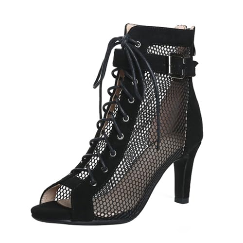 Puramala Damen Sandalette mit Stiletto-Absatz und Schnürung Peep-Toe High Heels mit Cut-Outs und Netz-Einsätzen für Partys und Festliche Anlässe von Puramala