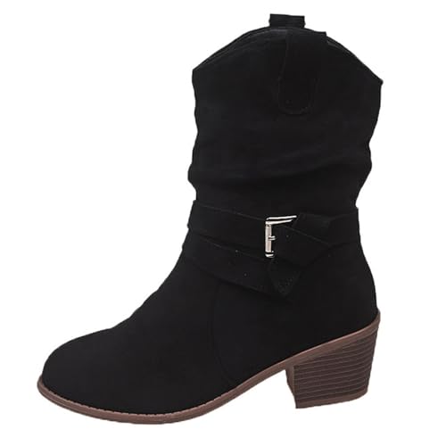 Puramala Damen Stiefeletten Mit Blockabsatz - Modische Ankle Boots Aus Veloursleder-Optik Mit Reißverschluss | Elegante Schuhe Für Herbst Und Winter von Puramala