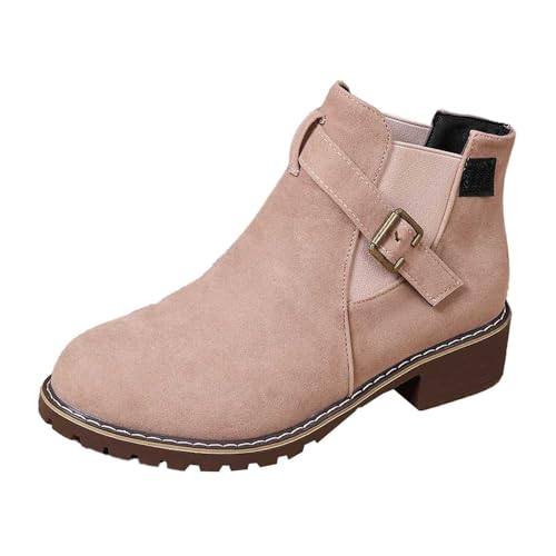 Puramala Damen Stiefeletten in Wildlederoptik Knöchelhohe Boots mit Schnalle und Reißverschluss Lässige Übergangsschuhe für Herbst und Frühling von Puramala