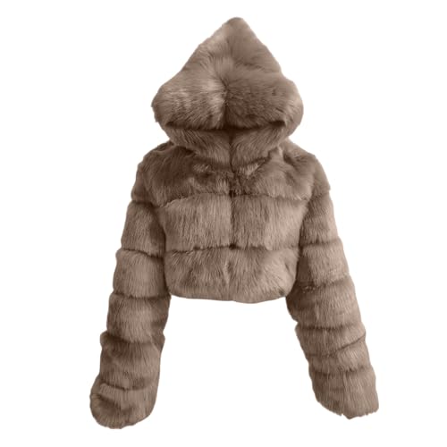 Puramala Damen Winterjacke mit Großem Kunstpelzkragen - Kurze Bomberjacke mit Kapuze | Modische Jacke für Herbst und Winter von Puramala