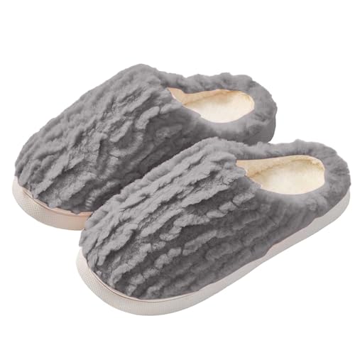 Puramala Unisex Strick-Hausschuhe im Zopfmuster - Weiche Pantoffeln mit Fleecefutter für Damen und Herren | Gemütliche und Warme Slipper für den Winter von Puramala